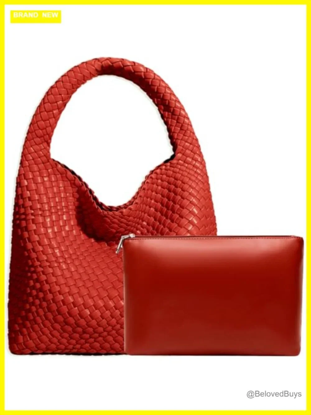 Woven Vegan Leather Hobo Tote Shoulder Bag with Purse